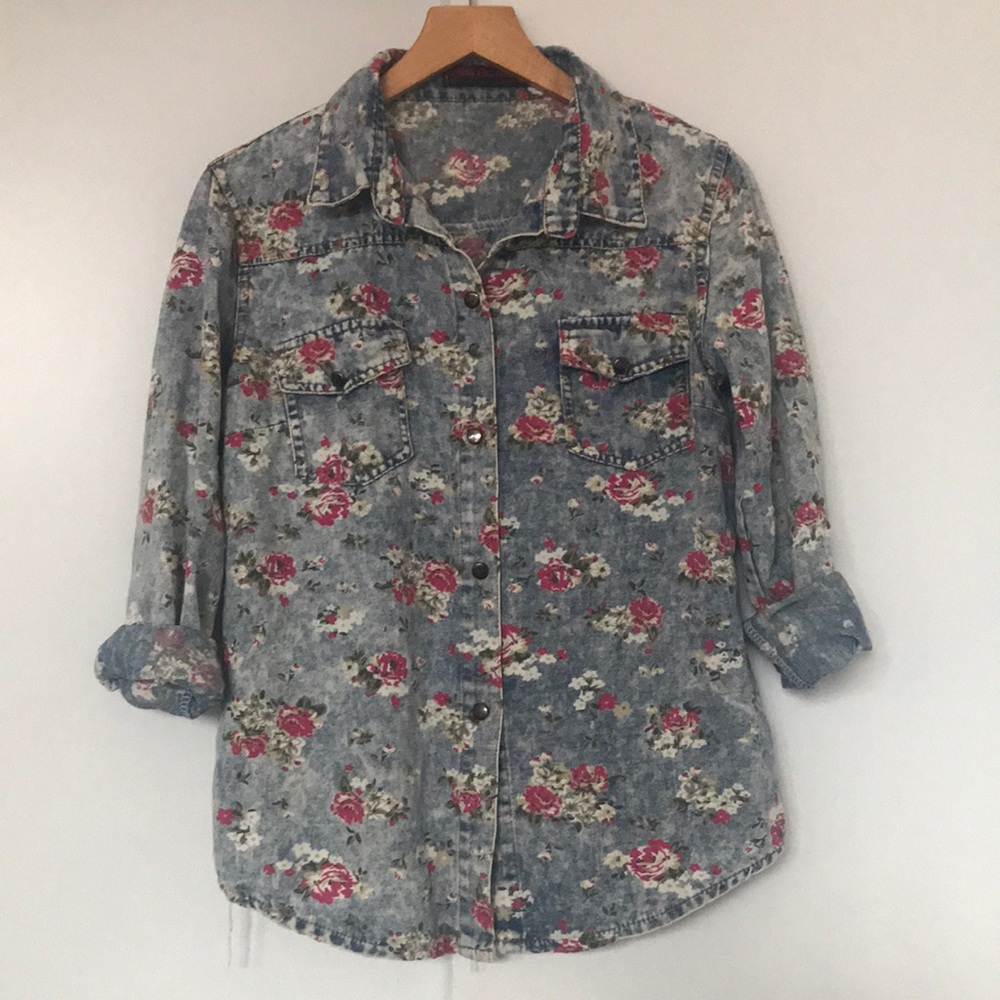 Floral denim button up